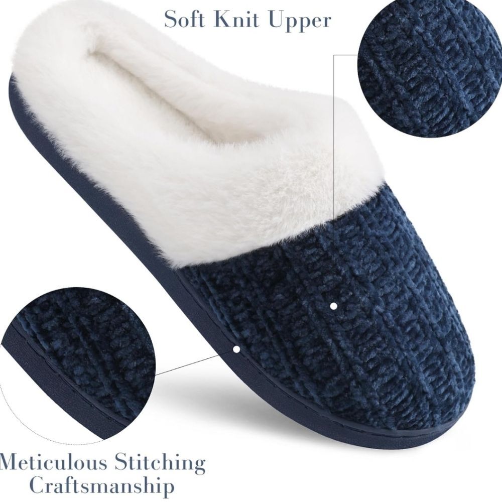 Amazon NEW IN BOX Navy Blue & Cream Clog Slippers, 9 - Picture 4 of 8